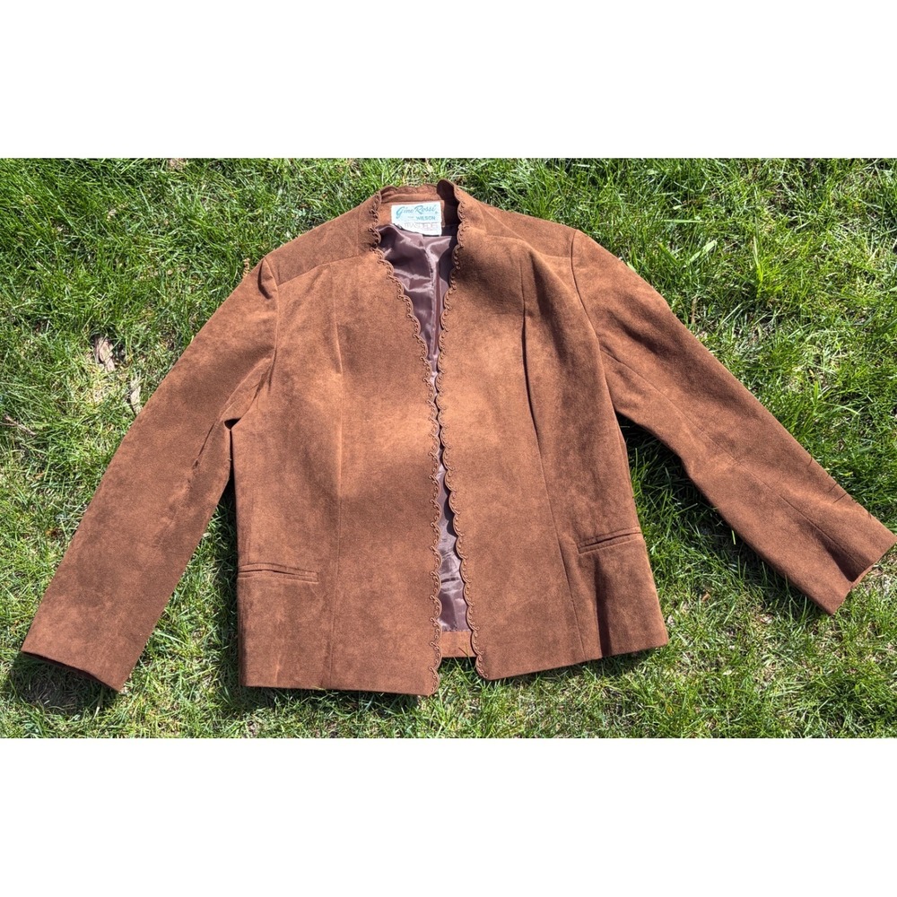 Vintage 70s Gino Rossi Wilson Ultrasuede Scalloped Jacket Brown Size 12 USA Made